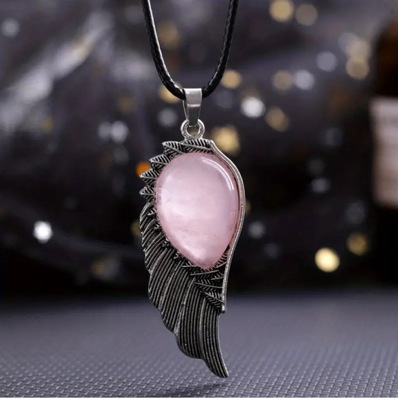 Angel Wing Natural Stone Crystal Gemstone Pendant Necklace - Picture 8 of 14